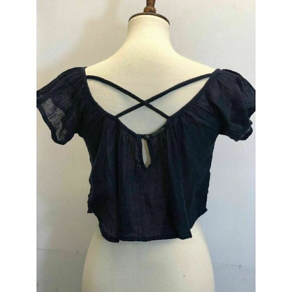 Billabong Womens Navy Blue Cotton Gauze Summer Festival Sol Scoop Crop Top Sz S - Picture 3 of 9
